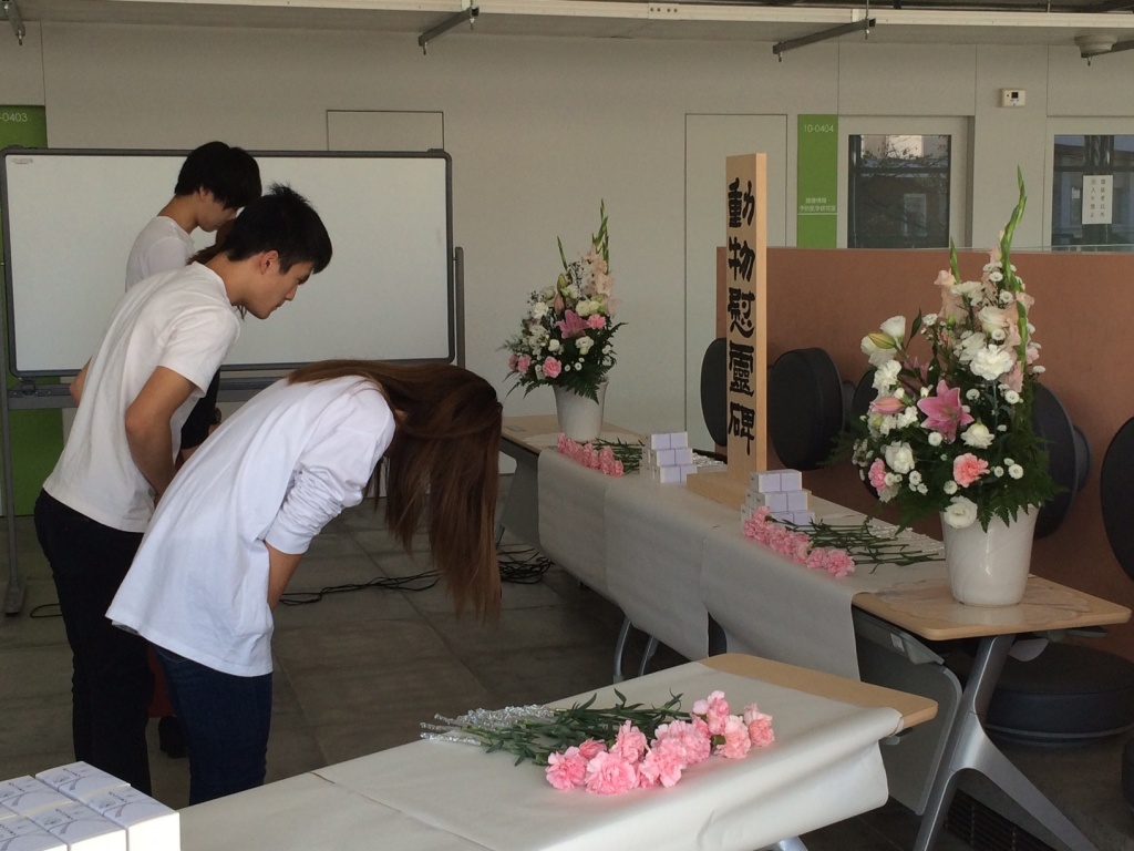 参加した学生による献花