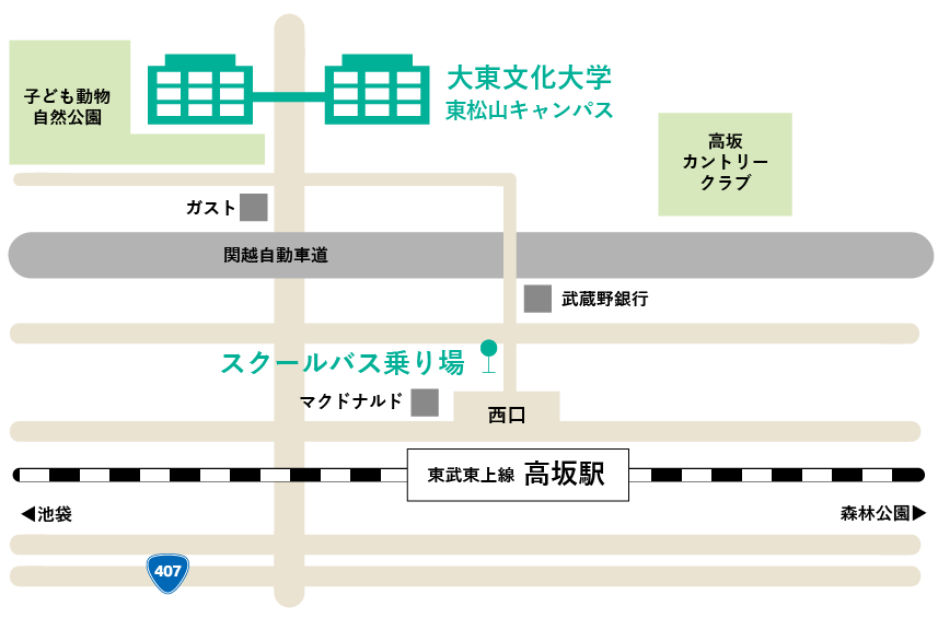 地図:東松山キャンパス 高坂便乗り場