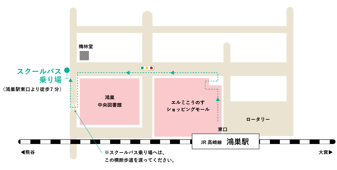 地図:東松山キャンパス 鴻巣便乗り場