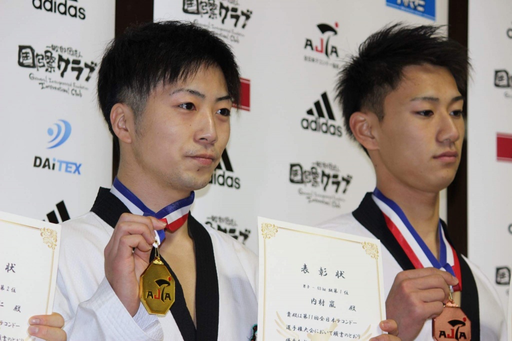 男子63kg級 表彰 内村選手（左）