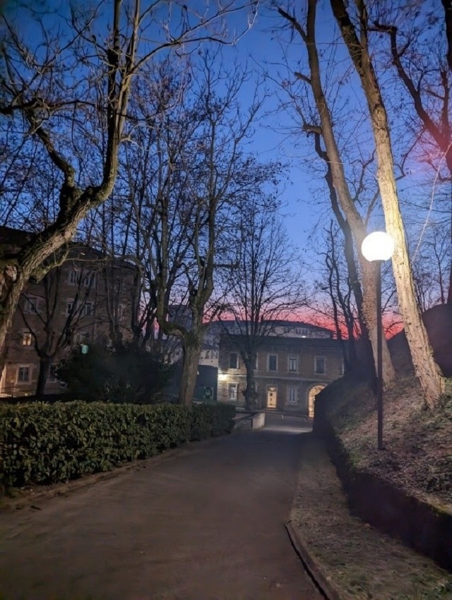 学校へ行く朝に撮りました 2月中は夜なのか疑うような時間帯の通学です。ちなみにこれは学生寮の敷地内です。
