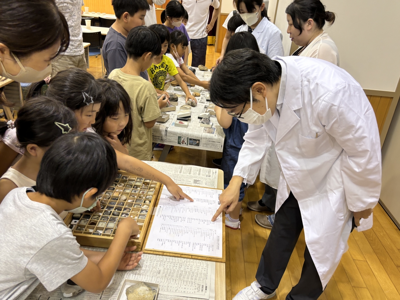 本物の化石を手に取り触ってもらいました