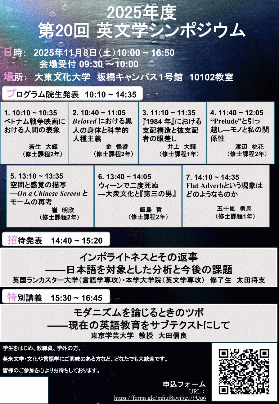 2025年度　第20回　英文学シンポジウム
